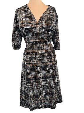 Enfocus Woman Brown Black Tan Cream Faux Wrap Midi Dress 20W